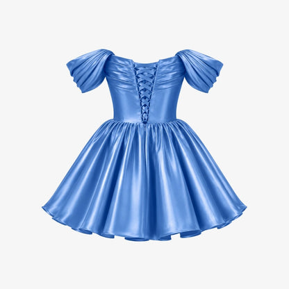Damska sukienka mini z satyny z odkrytymi ramionami-Mini Dress-Olave