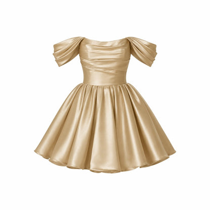 Damska sukienka mini z satyny z odkrytymi ramionami-Mini Dress-Olave
