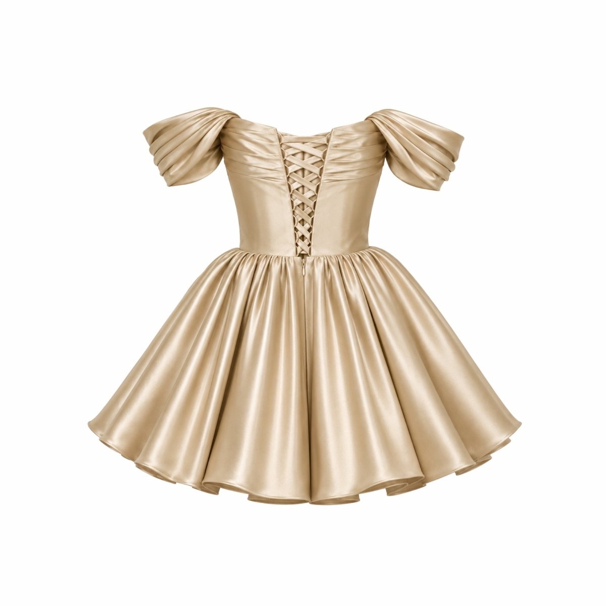 Damska sukienka mini z satyny z odkrytymi ramionami-Mini Dress-Olave