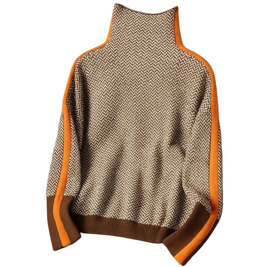 Damska sweter z długim rękawem i wysokim kołnierzem-Sweaters for Women-Olave