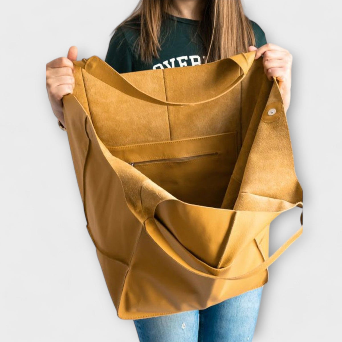 Damska torba typu tote oversize z przednią kieszenią-Accessories for Women-Olave