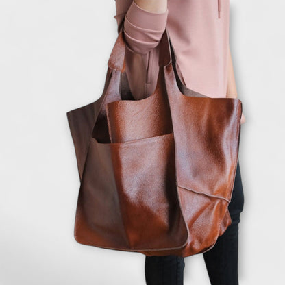 Damska torba typu tote oversize z przednią kieszenią-Accessories for Women-Olave