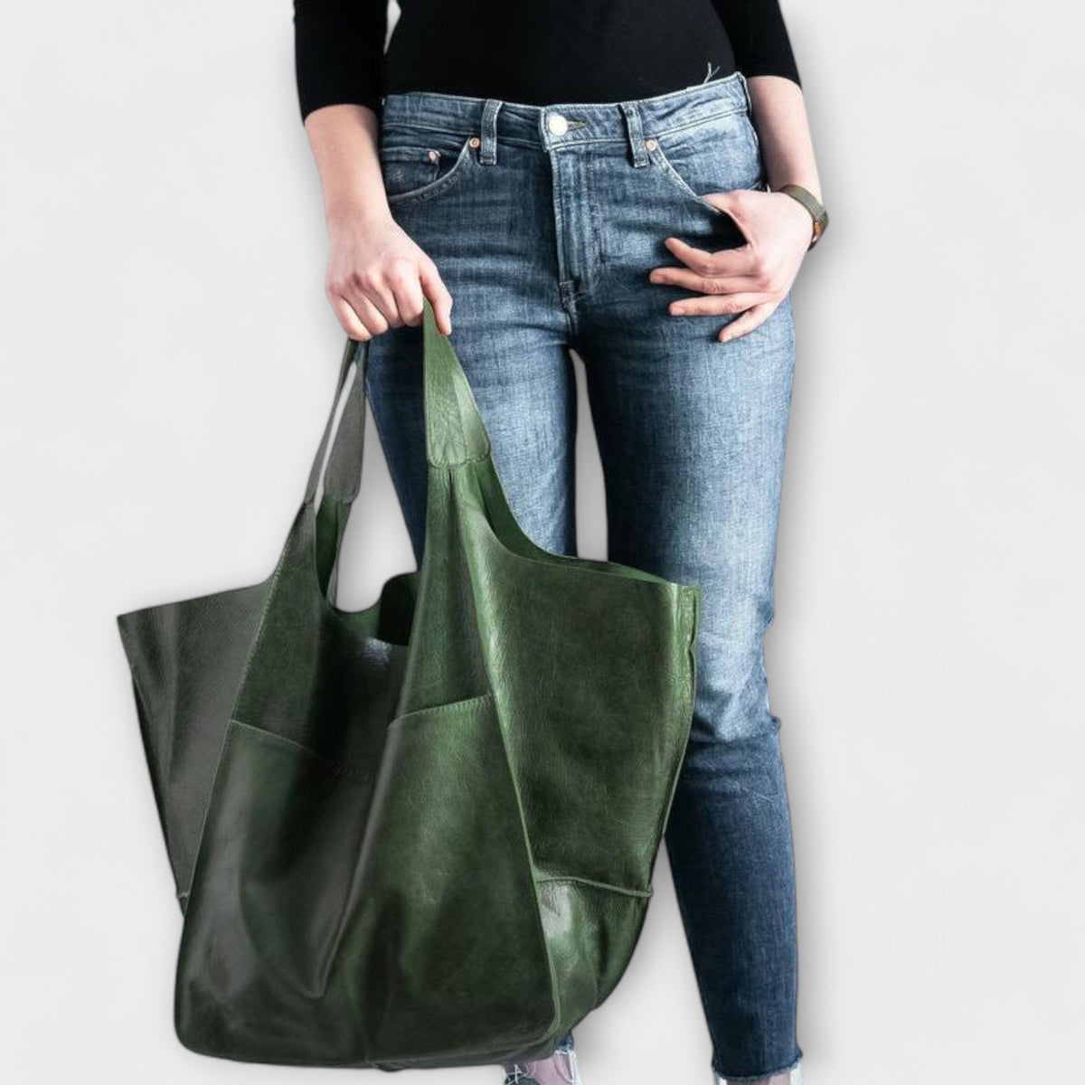Damska torba typu tote oversize z przednią kieszenią-Accessories for Women-Olave