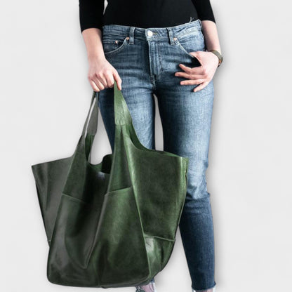 Damska torba typu tote oversize z przednią kieszenią-Accessories for Women-Olave