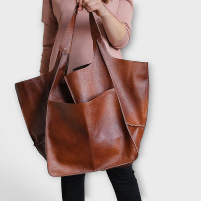Damska torba typu tote oversize z przednią kieszenią-Accessories for Women-Olave
