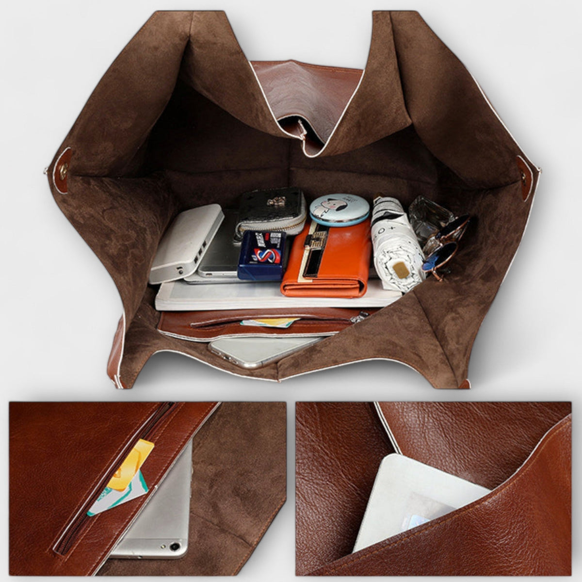 Damska torba typu tote oversize z przednią kieszenią-Accessories for Women-Olave