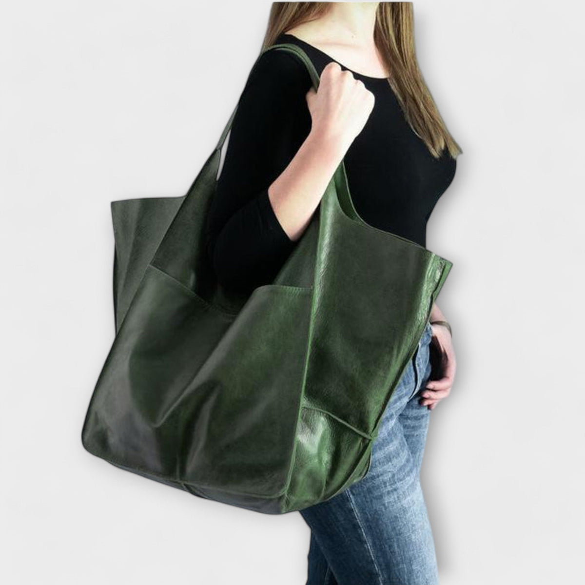 Damska torba typu tote oversize z przednią kieszenią-Accessories for Women-Olave