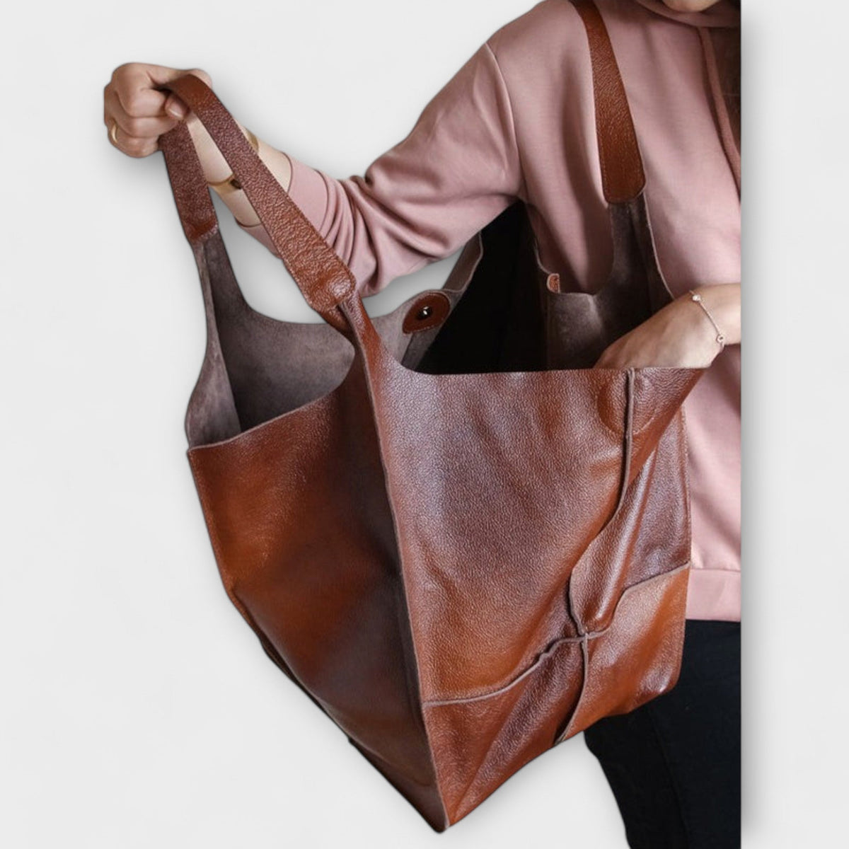 Damska torba typu tote oversize z przednią kieszenią-Accessories for Women-Olave