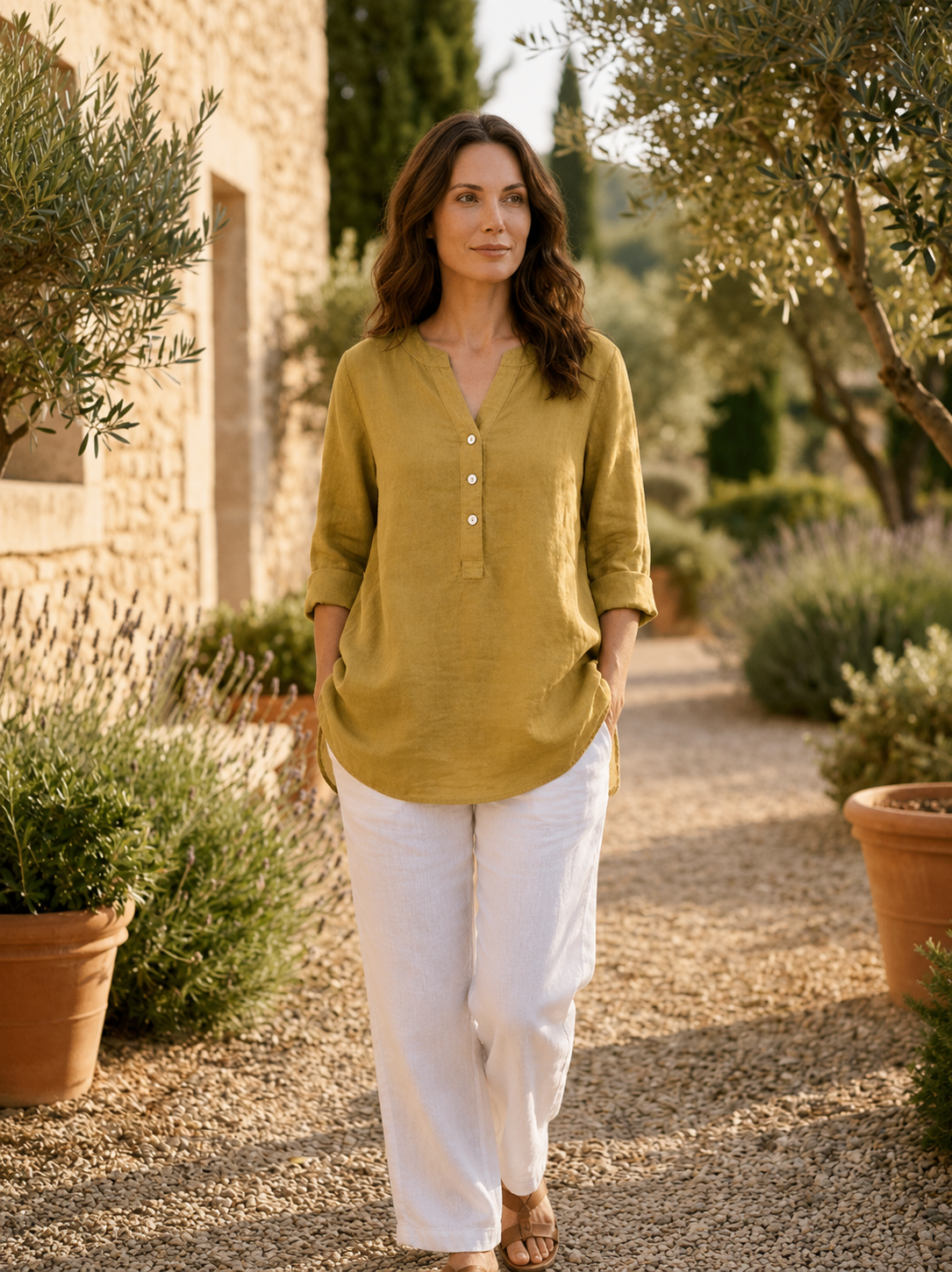 Damska tunika longline z listwą guzikową-Women's Tops-Olave