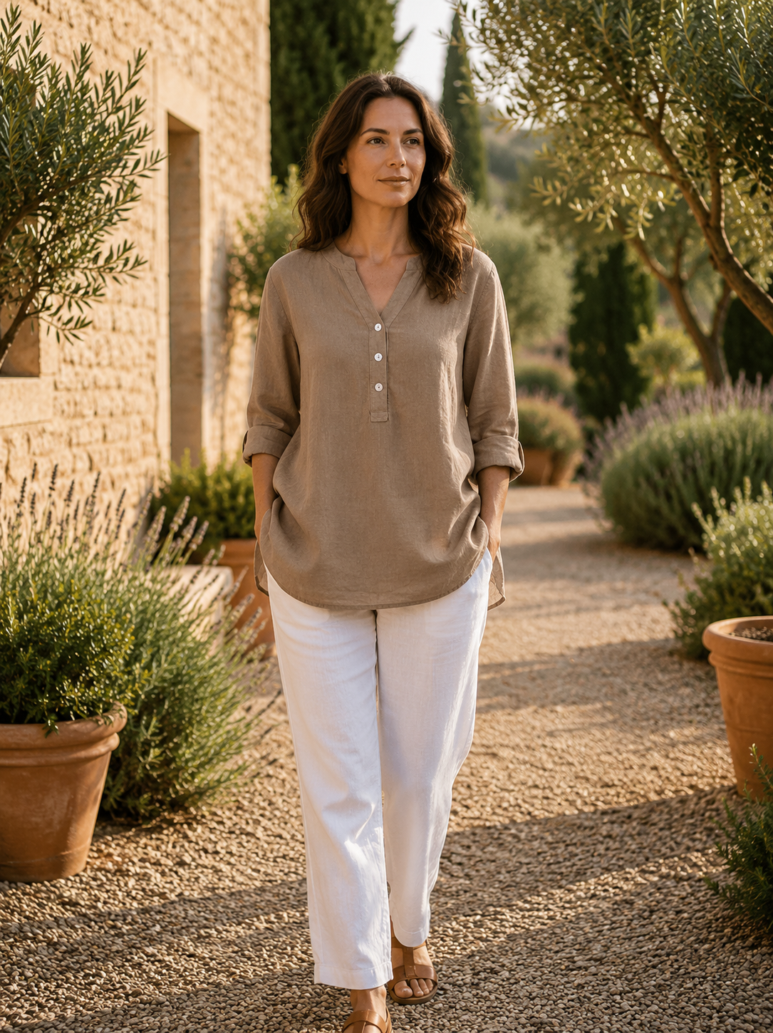 Damska tunika longline z listwą guzikową-Women's Tops-Olave