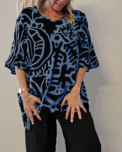 Damska tunika oversize z abstrakcyjnym nadrukiem-Tops for women-Olave