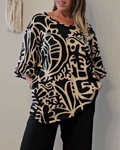 Damska tunika oversize z abstrakcyjnym nadrukiem-Tops for women-Olave