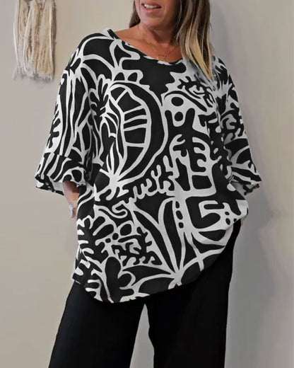Damska tunika oversize z abstrakcyjnym nadrukiem-Tops for women-Olave
