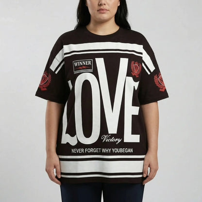 Damski T-shirt oversize z nadrukiem graficznym-Tops for women-Olave