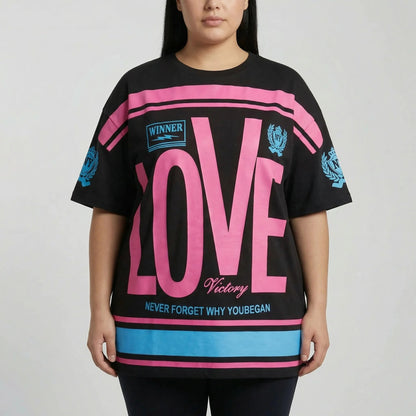Damski T-shirt oversize z nadrukiem graficznym-Tops for women-Olave