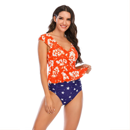 Damski dwuczęściowy strój kąpielowy z baskinką i wzorem w gwiazdki-Swimwear for Women-Olave