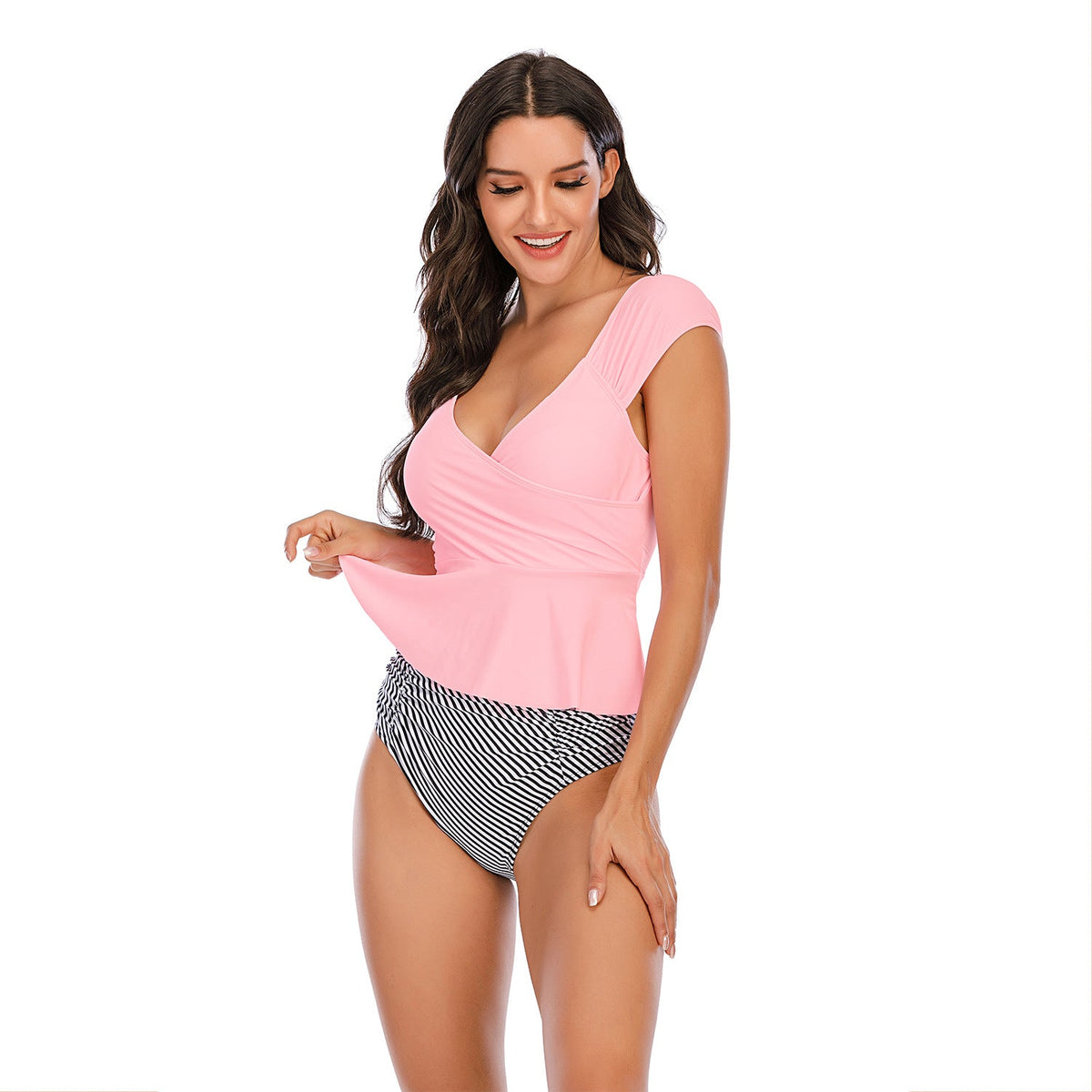 Damski dwuczęściowy strój kąpielowy z baskinką i wzorem w gwiazdki-Swimwear for Women-Olave