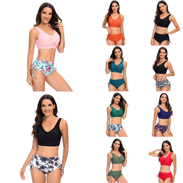 Damski dwuczęściowy strój kąpielowy z wysokim stanem i wiązaniami po bokach-Swimwear for Women-Olave