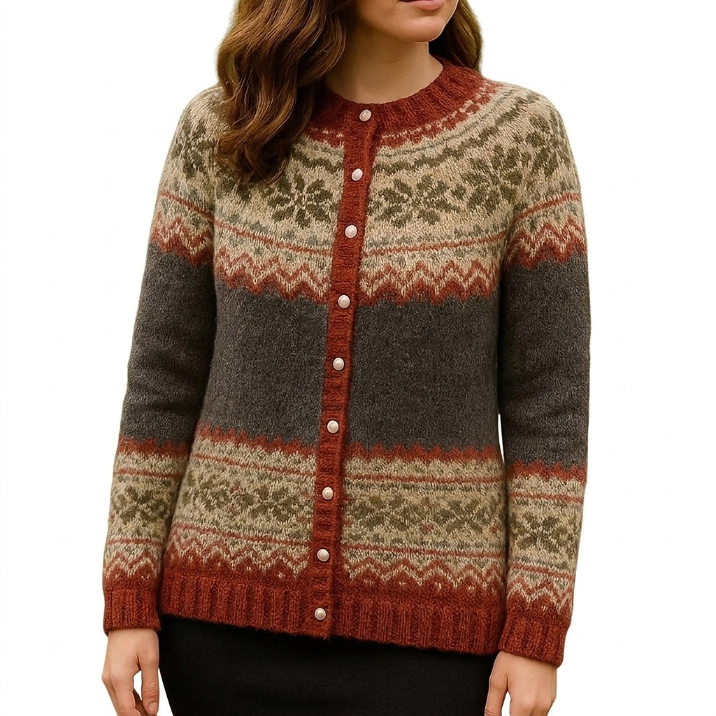 Damski kardigan dzianinowy we wzór Fair Isle-Cardigans for women-Olave