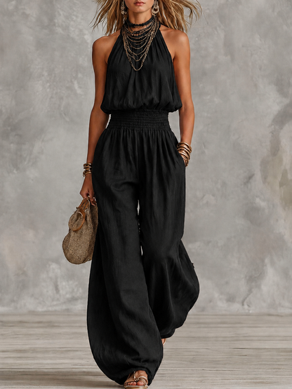 Damski kombinezon z dekoltem typu halter i marszczoną talią-Jumpsuits for woman-Olave