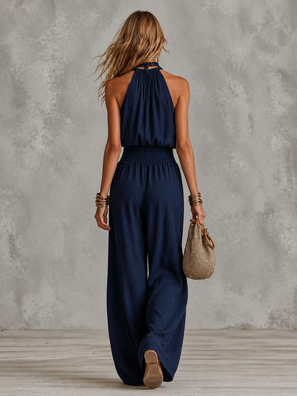 Damski kombinezon z dekoltem typu halter i marszczoną talią-Jumpsuits for woman-Olave