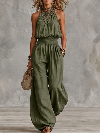 Damski kombinezon z dekoltem typu halter i marszczoną talią-Jumpsuits for woman-Olave