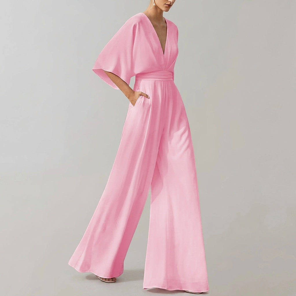 Damski kombinezon z szerokimi nogawkami i dekoltem w serek-Jumpsuits for women-Olave