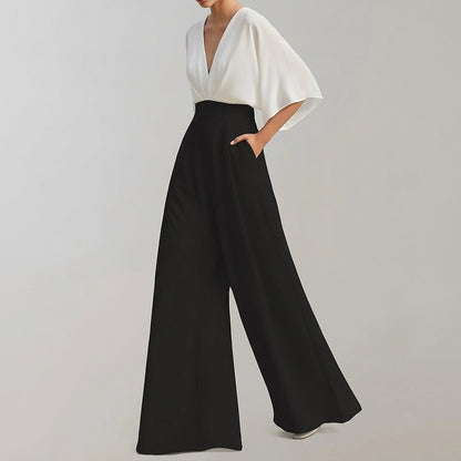 Damski kombinezon z szerokimi nogawkami i dekoltem w serek-Jumpsuits for women-Olave