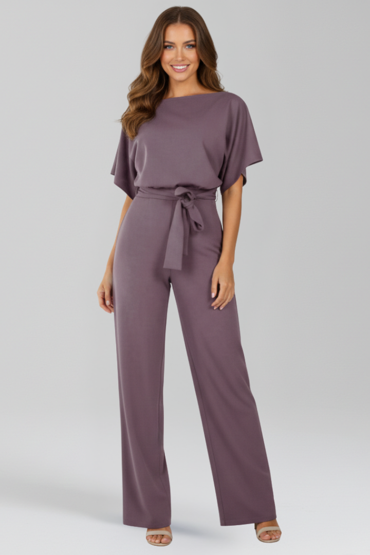 Damski kombinezon z szerokimi nogawkami i paskiem-Jumpsuits for women-Olave