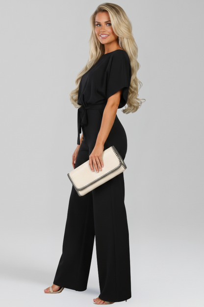 Damski kombinezon z szerokimi nogawkami i paskiem-Jumpsuits for women-Olave