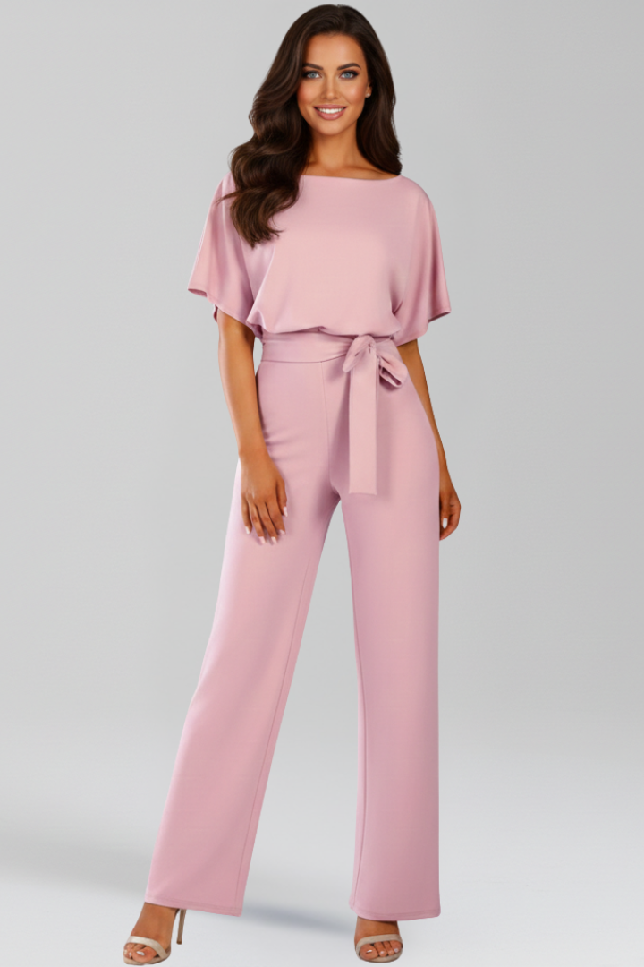 Damski kombinezon z szerokimi nogawkami i paskiem-Jumpsuits for women-Olave