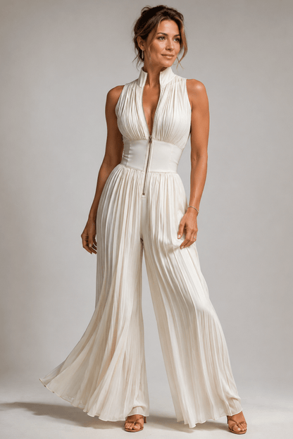 Damski kombinezon z szerokimi nogawkami, plisowany, w kwiatowy wzór-Jumpsuits for women-Olave