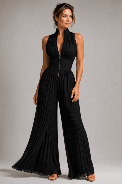 Damski kombinezon z szerokimi nogawkami, plisowany, w kwiatowy wzór-Jumpsuits for women-Olave