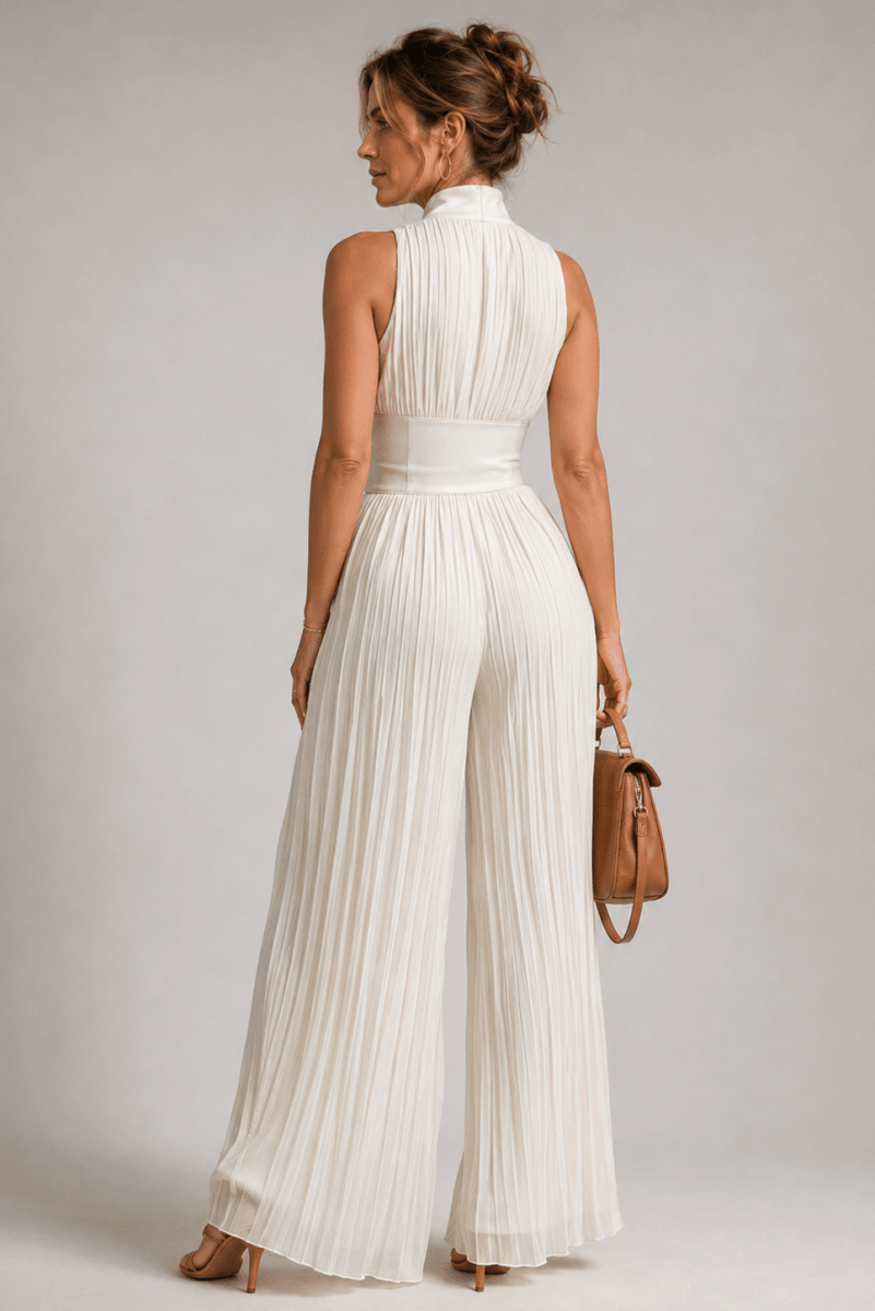 Damski kombinezon z szerokimi nogawkami, plisowany, w kwiatowy wzór-Jumpsuits for women-Olave