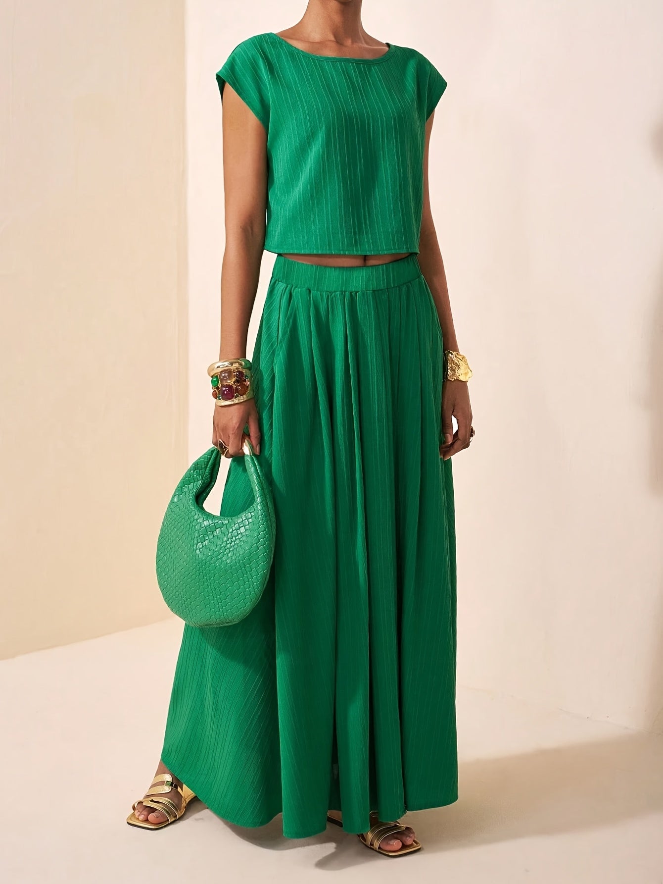 Damski komplet prążkowany: crop top i spódnica maxi-Sets for women-Olave
