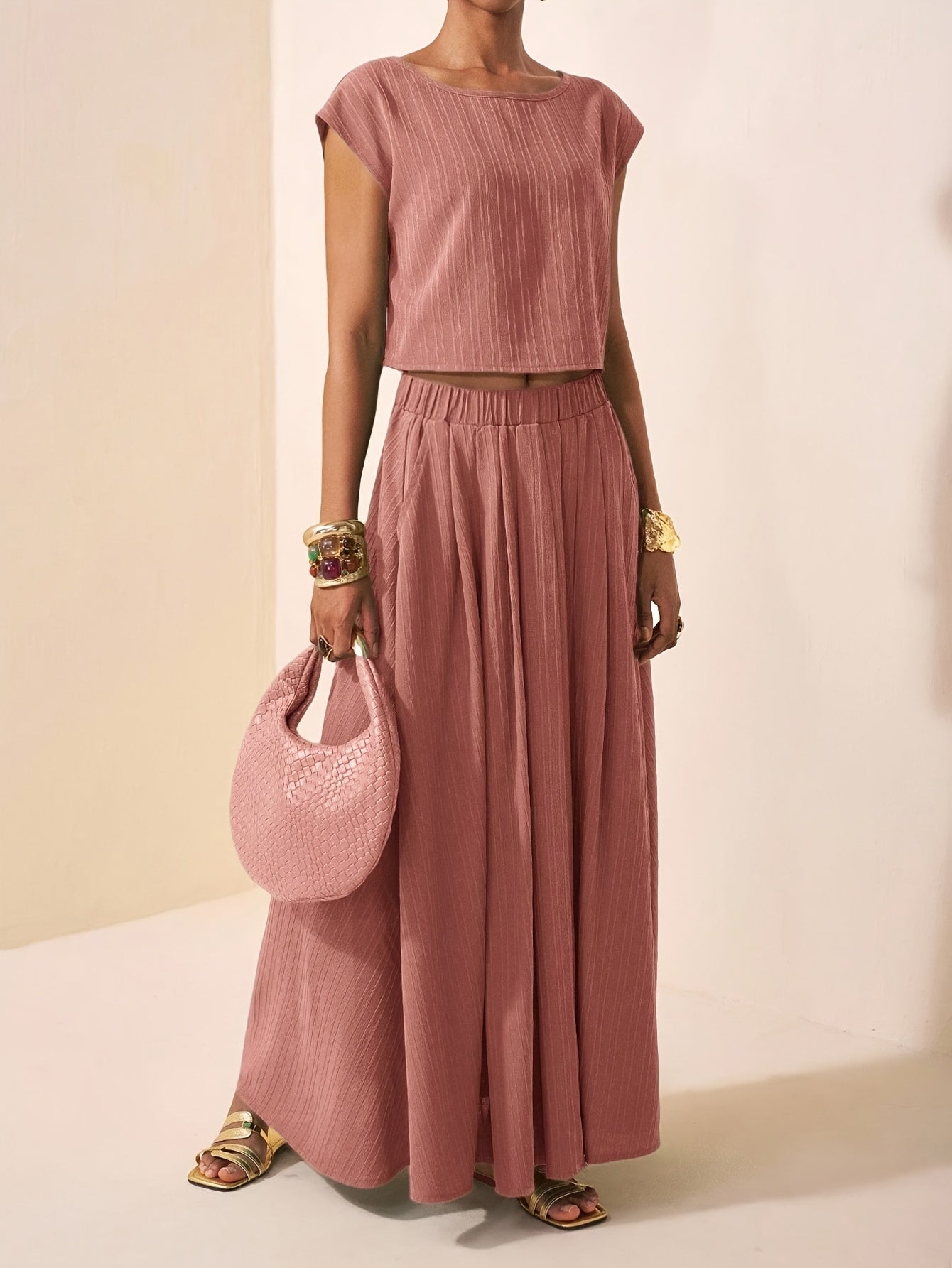 Damski komplet prążkowany: crop top i spódnica maxi-Sets for women-Olave