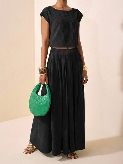 Damski komplet prążkowany: crop top i spódnica maxi-Sets for women-Olave