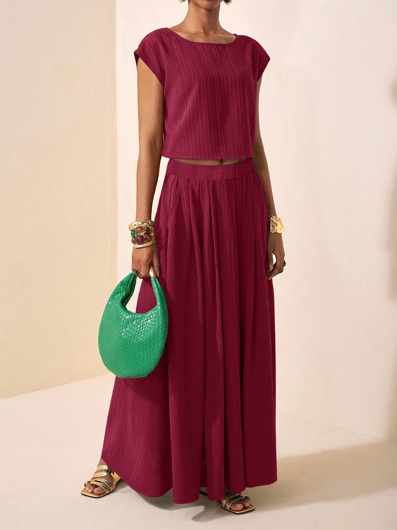 Damski komplet prążkowany: crop top i spódnica maxi-Sets for women-Olave