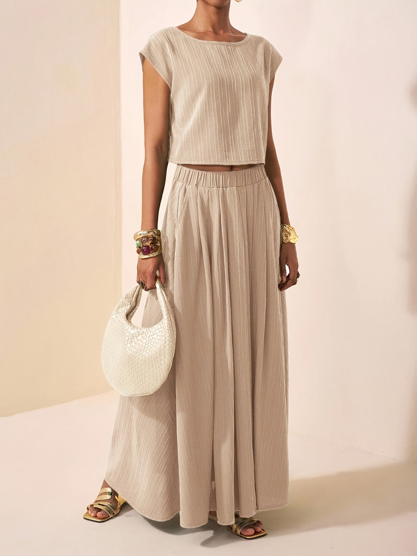 Damski komplet prążkowany: crop top i spódnica maxi-Sets for women-Olave