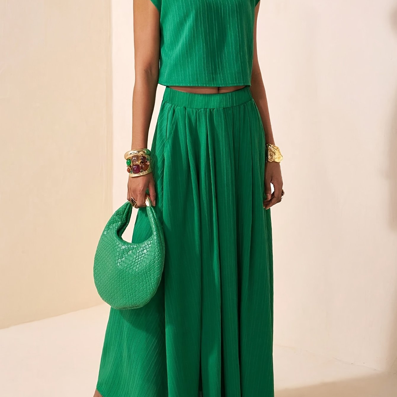 Damski komplet prążkowany: crop top i spódnica maxi-Sets for women-Olave