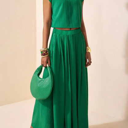 Damski komplet prążkowany: crop top i spódnica maxi-Sets for women-Olave