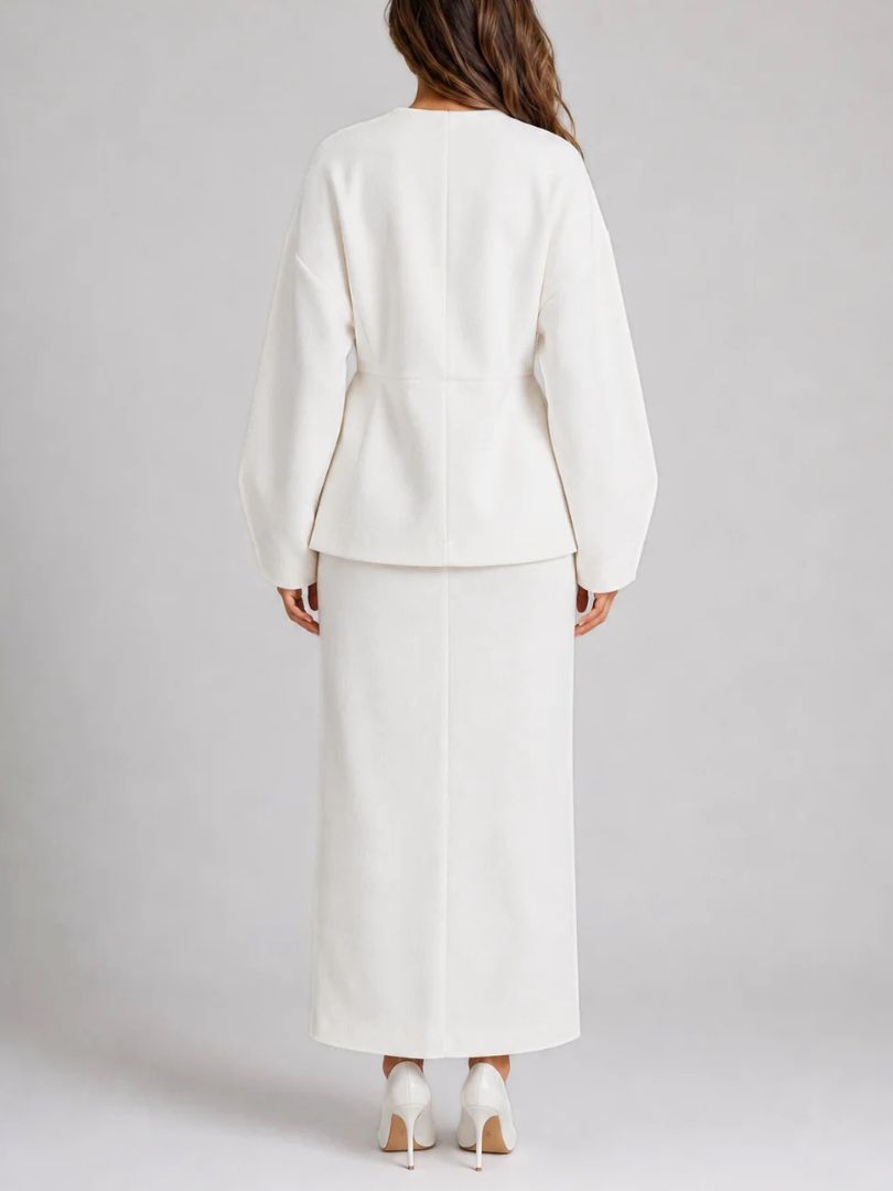 Damski komplet: żakiet z baskinką i spódnica maxi-Sets for women-Olave