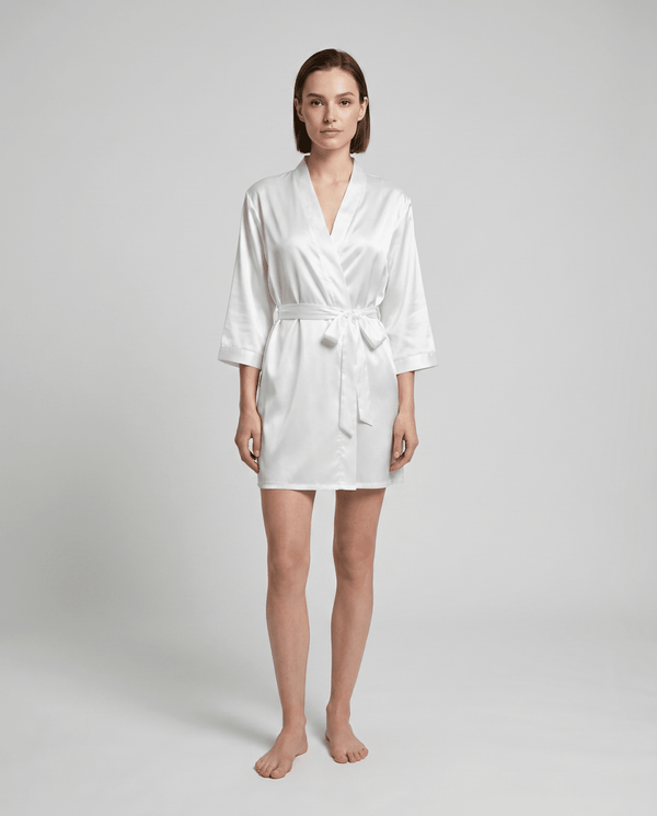 Damski krótki szlafrok z wiązanym paskiem-Robe for women-Olave