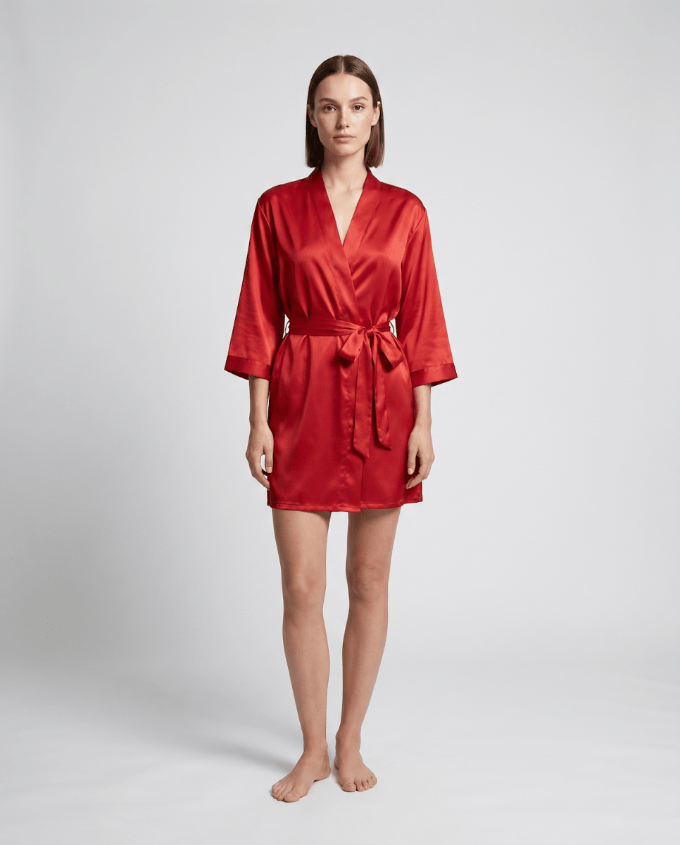 Damski krótki szlafrok z wiązanym paskiem-Robe for women-Olave