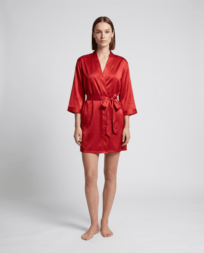 Damski krótki szlafrok z wiązanym paskiem-Robe for women-Olave