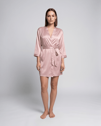 Damski krótki szlafrok z wiązanym paskiem-Robe for women-Olave