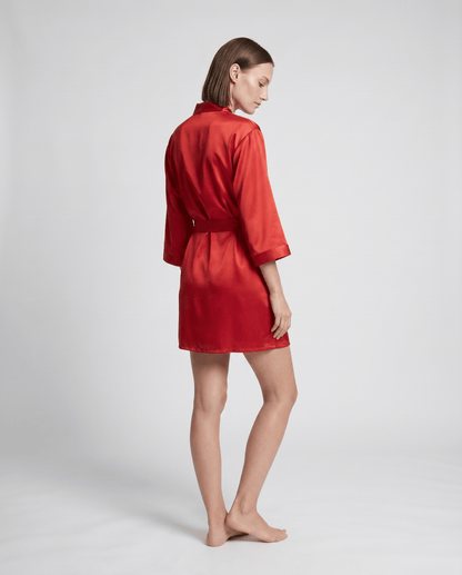 Damski krótki szlafrok z wiązanym paskiem-Robe for women-Olave