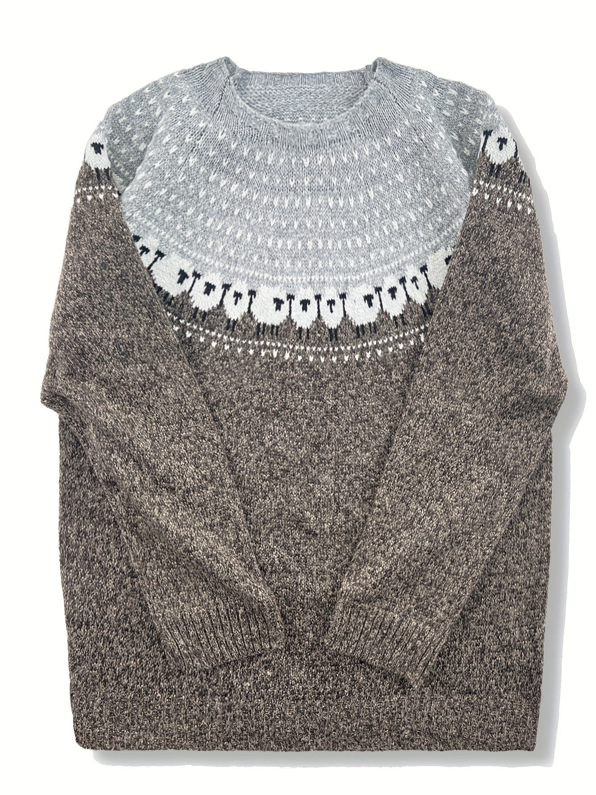 Damski sweter z dzianiny w żakardowy wzór owiec-Sweaters for Women-Olave