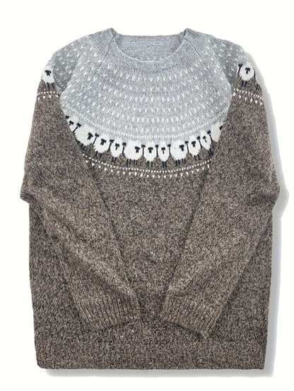 Damski sweter z dzianiny w żakardowy wzór owiec-Sweaters for Women-Olave