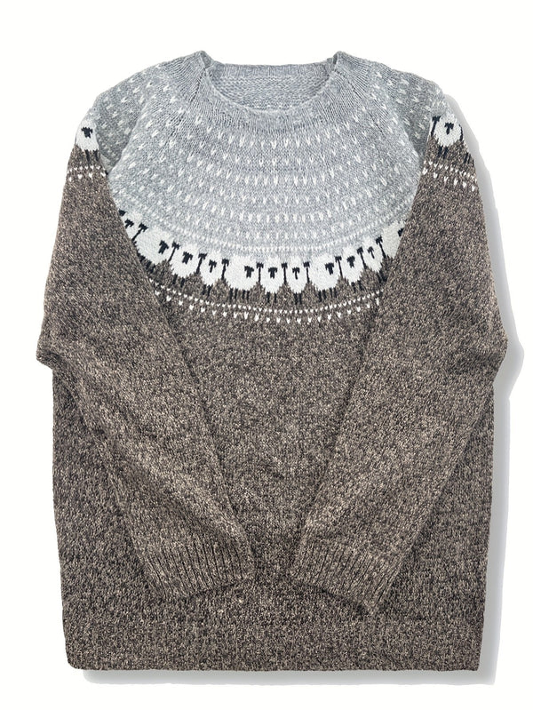 Damski sweter z dzianiny w żakardowy wzór owiec-Sweaters for Women-Olave